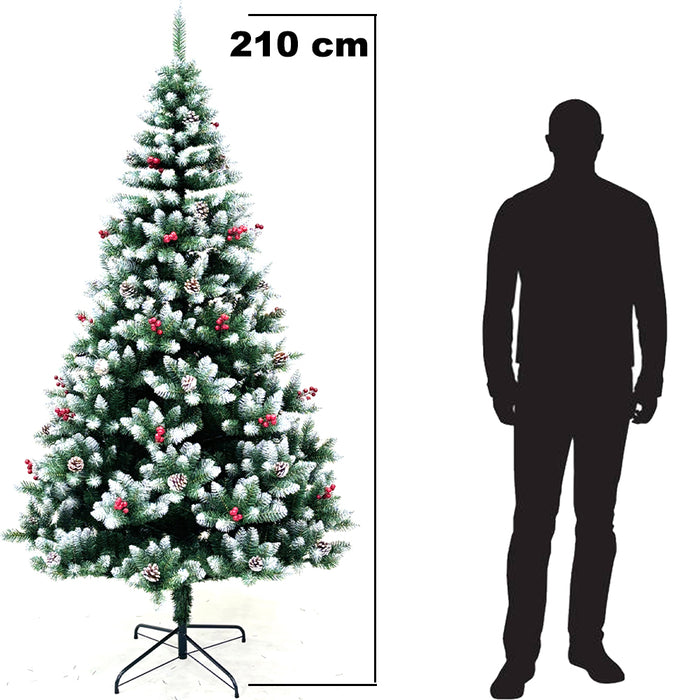 Albero di Natale Mingerl  210cm con Punte Innevate 1288 e Bacche Super Folto