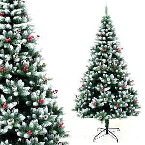 Albero di Natale Mingerl 180cm con Punte Innevate 800 e Bacche Super Folto
