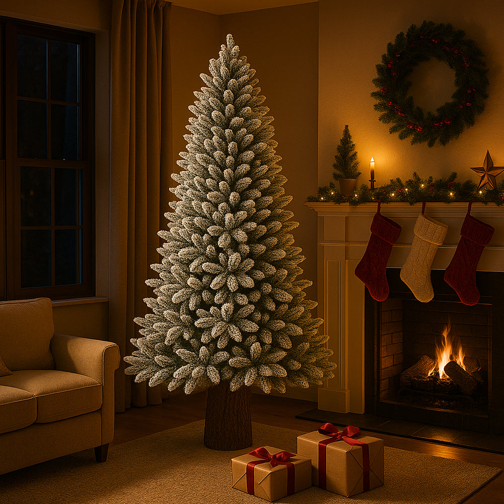 Albero di Natale Royal 210cm Innevato Base Troco Realistica 1324 Punte Foltissimo