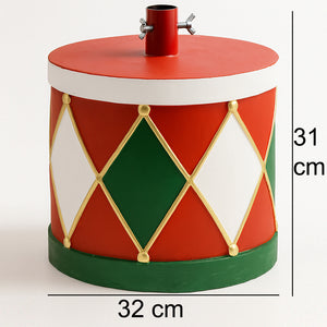 Base Albero di Natale Tamburo 32x31cm Decoro Attacco Universale Rosso e Verde