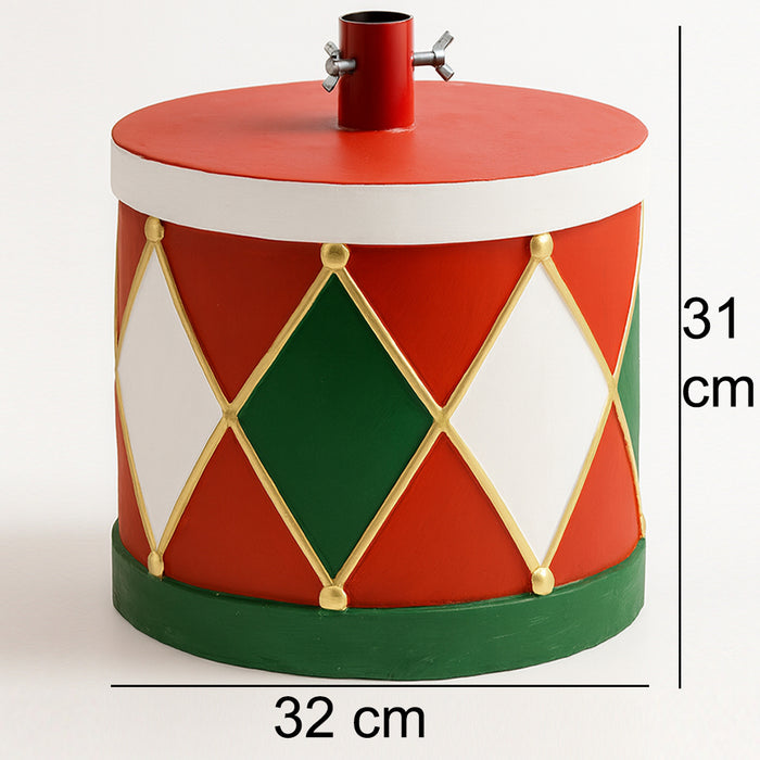 Base Albero di Natale Tamburo 32x31cm Decoro Attacco Universale Rosso e Verde
