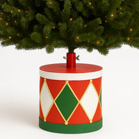Base Albero di Natale Tamburo 32x31cm Decoro Attacco Universale Rosso e Verde