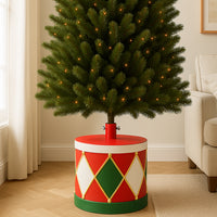 Base Albero di Natale Tamburo 32x31cm Decoro Attacco Universale Rosso e Verde