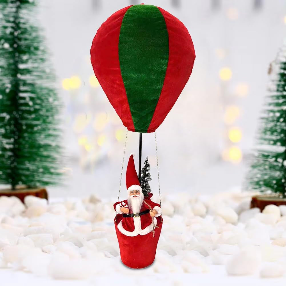 Mongolfiera di Babbo Natale Verde e Rosso Decorazione Statuina Natalizia 40x92cm