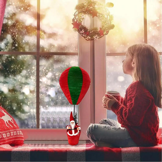 Mongolfiera di Babbo Natale Verde e Rosso Decorazione Statuina Natalizia 40x92cm