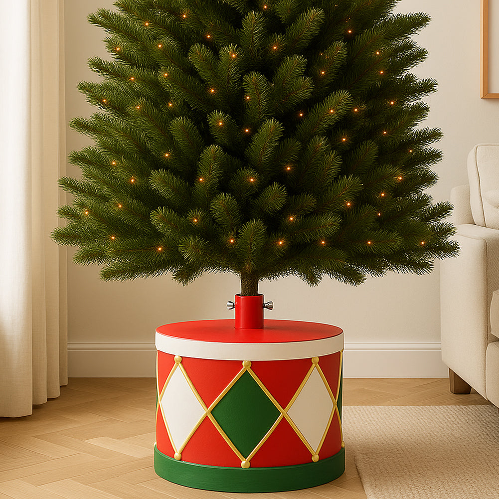 Base Albero di Natale Tamburo 32x25cm Decoro Attacco Universale Rosso e Verde