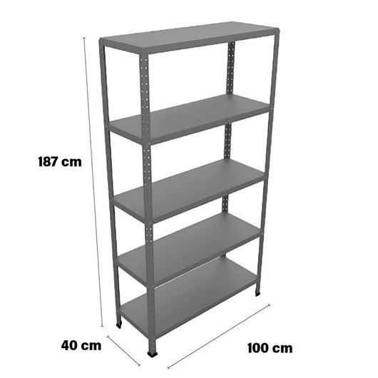 SCAFFALE IN METALLO MARTELLATO ETTORE KIT BULLONI 100X40X H187 CM CON 5 SCAFFALI