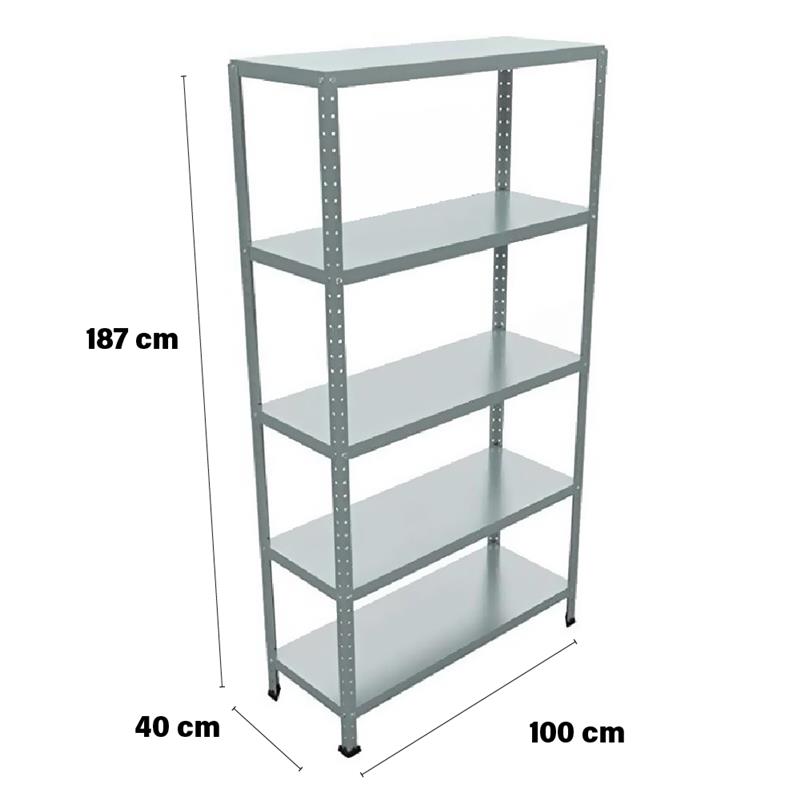 SCAFFALE IN METALLO ZINCATO ETTORE KIT BULLONI 100 X 40 X H187 CM CON 5 SCAFFALI
