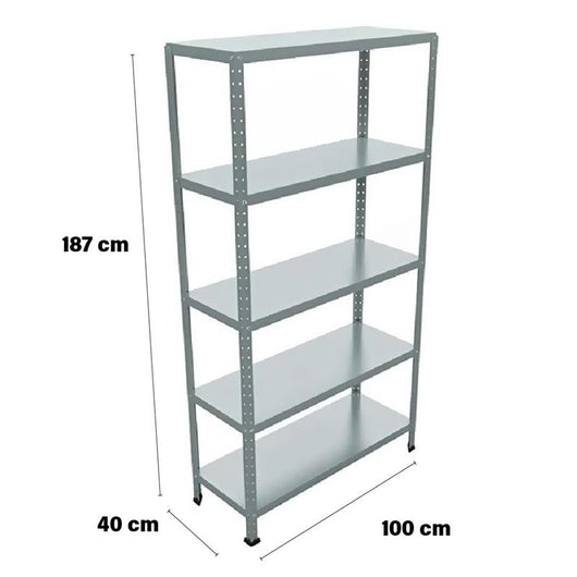 SCAFFALE IN METALLO ZINCATO ETTORE KIT BULLONI 100 X 40 X H187 CM CON 5 SCAFFALI