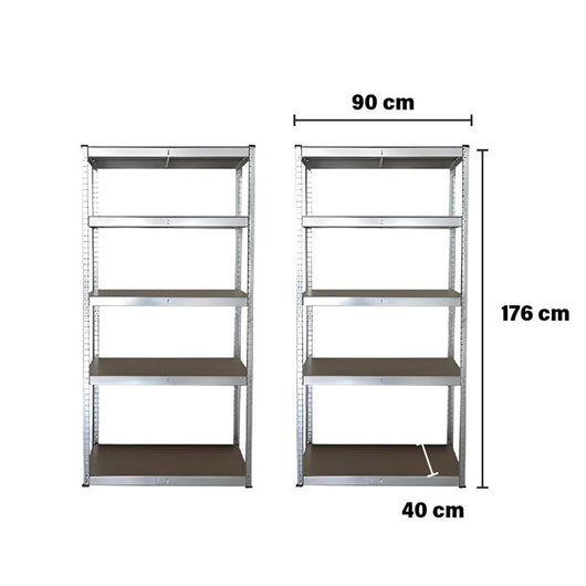 SET 2 SCAFFALI IN METALLO ZINCATO CON PIANI IN TRUCIOLATO 90 X 40 X H176 CM