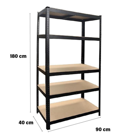 SCAFFALE IN METALLO NERO CON 5 RIPIANI IN MDF 90 X 40 X H180 CM