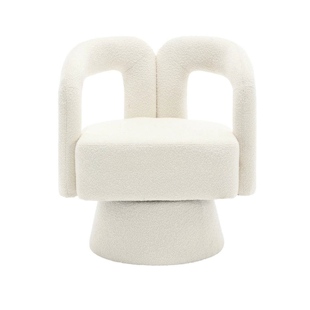 Sedia girevole 360° in Bouclé beige con seduta imbottita e base in metallo
