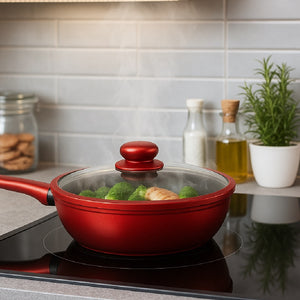 Set Padelle Induzione Pietra Antiaderenti 20 24 28 con Coperchi e Manici Removibili