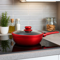 Set Padelle Induzione Pietra Antiaderenti 20 24 28 con Coperchi e Manici Removibili