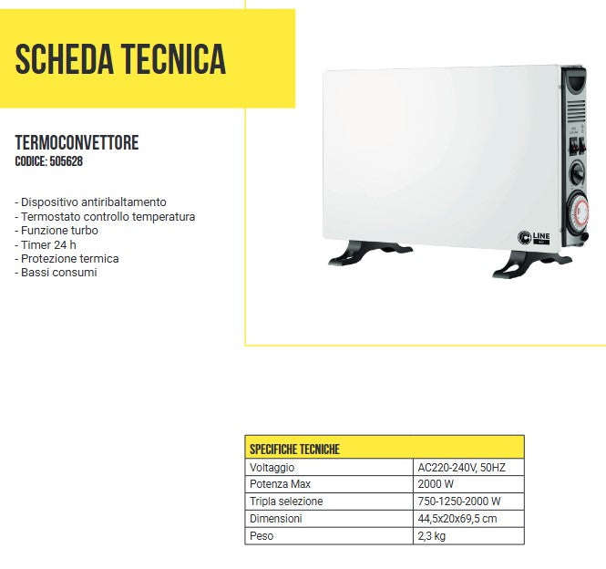 TERMOCONVETTORE DA PAVIMENTO 2000W CON FUNZIONE TURBO