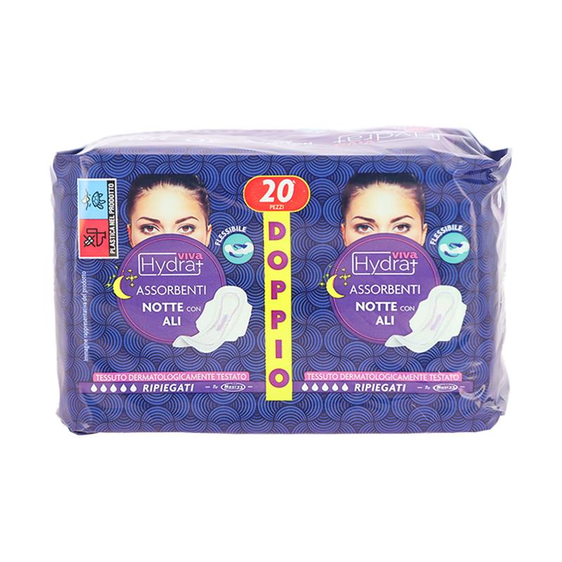 HYDRA VIVA+ ASSORBENTI NOTTE CON ALI PER FLUSSI INTENSI - 20 PEZZI