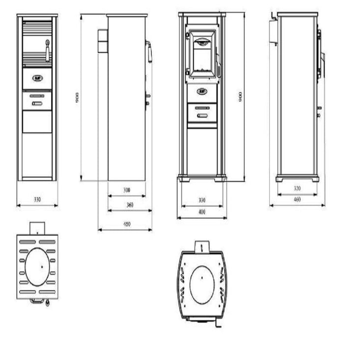 Stufa a legna Berna Lux 5,3 kw cm46x33x90h Rosso