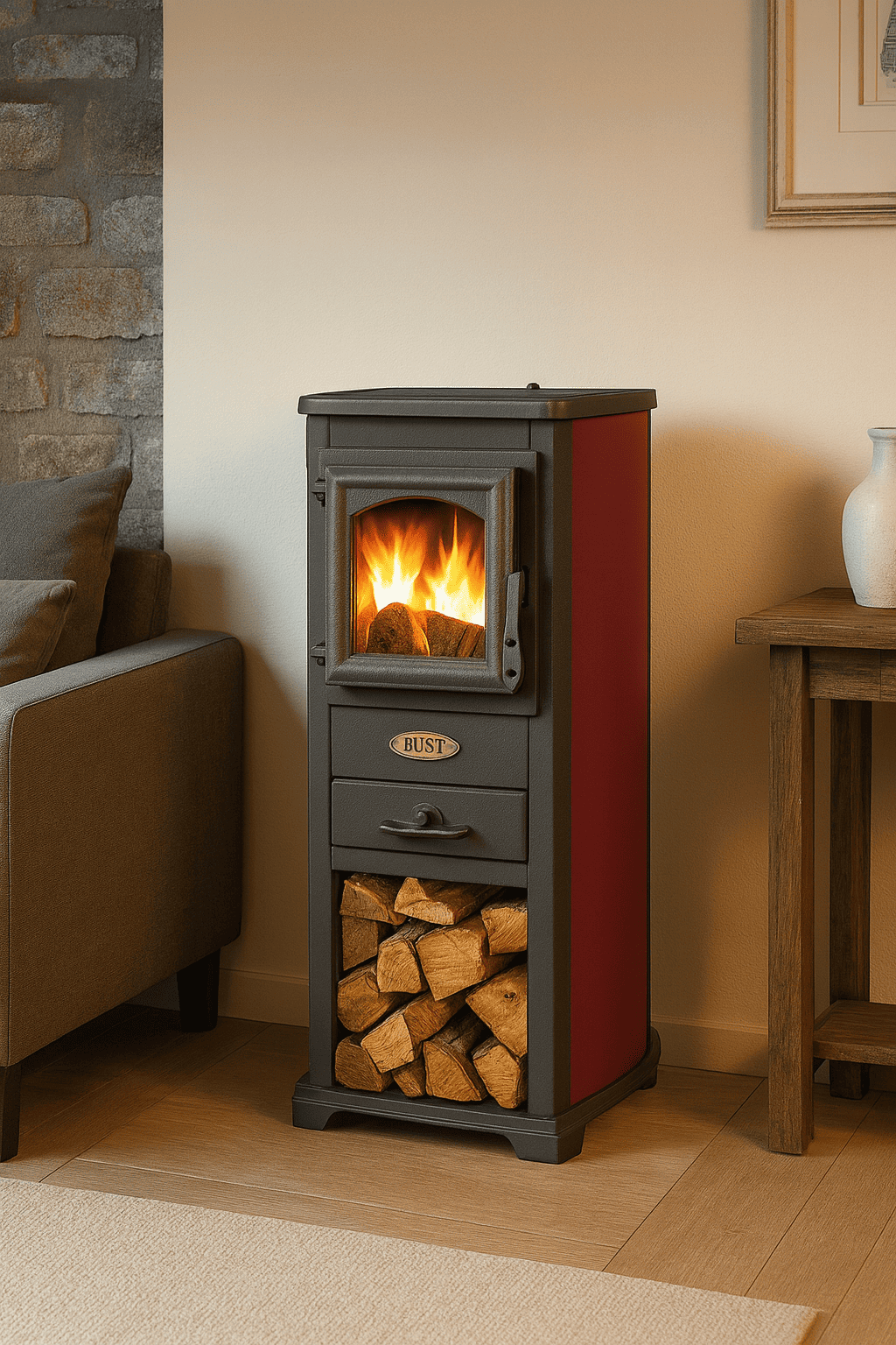 Stufa a legna Berna Lux 5,3 kw cm46x33x90h Rosso