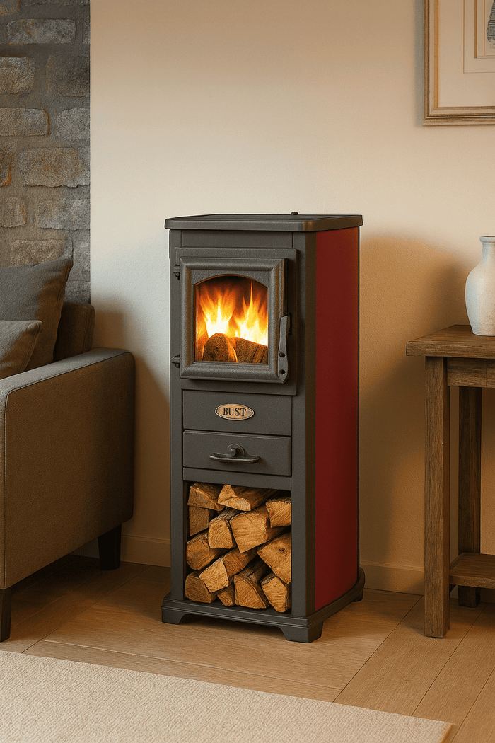 Stufa a legna Berna Lux 5,3 kw cm46x33x90h Rosso