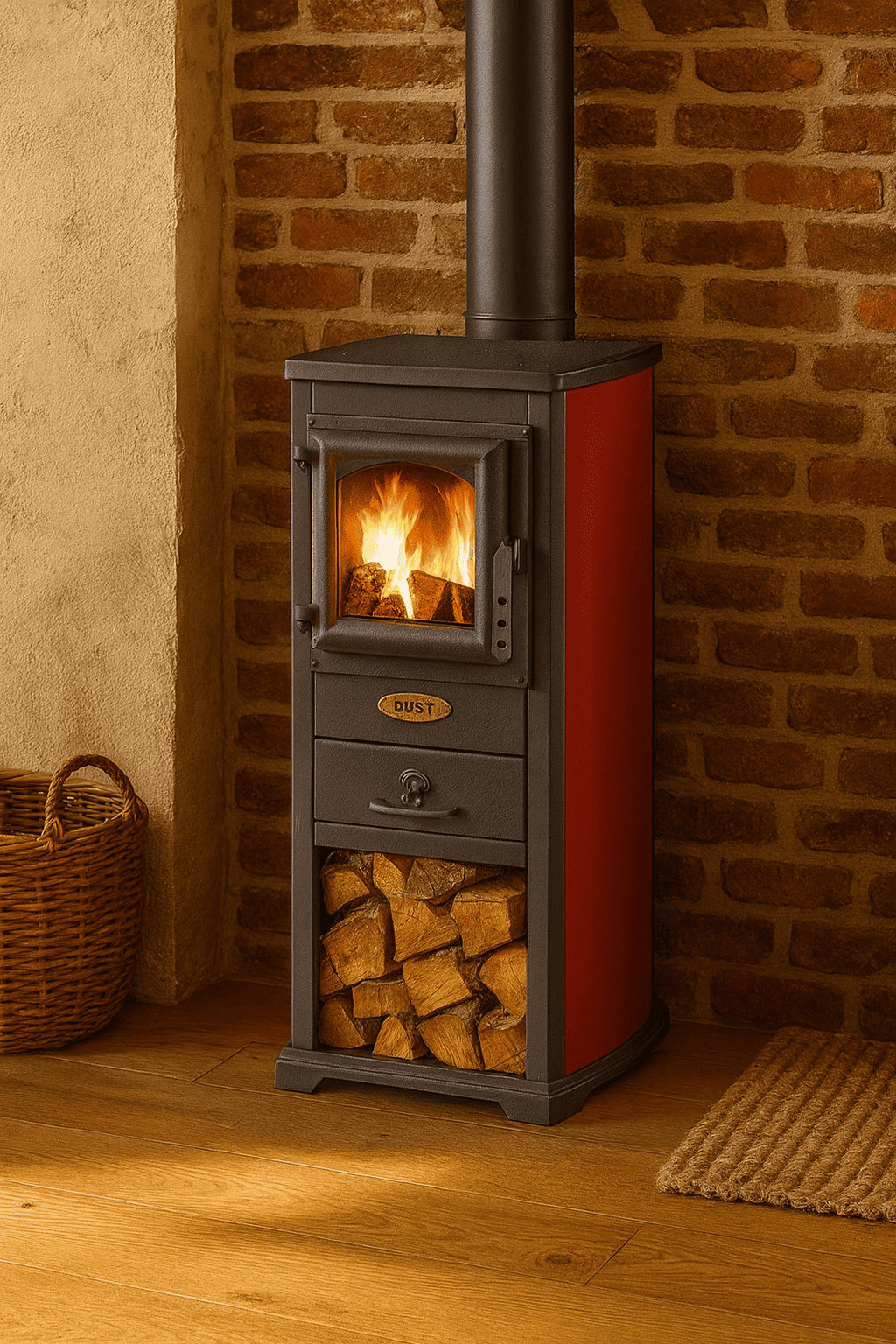 Stufa a legna Berna Lux 5,3 kw cm46x33x90h Rosso