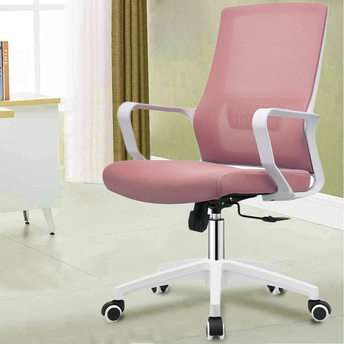 Sedia Ufficio Rosa con Struttura Bianca Poltrona da Scrivania Studio Cameretta