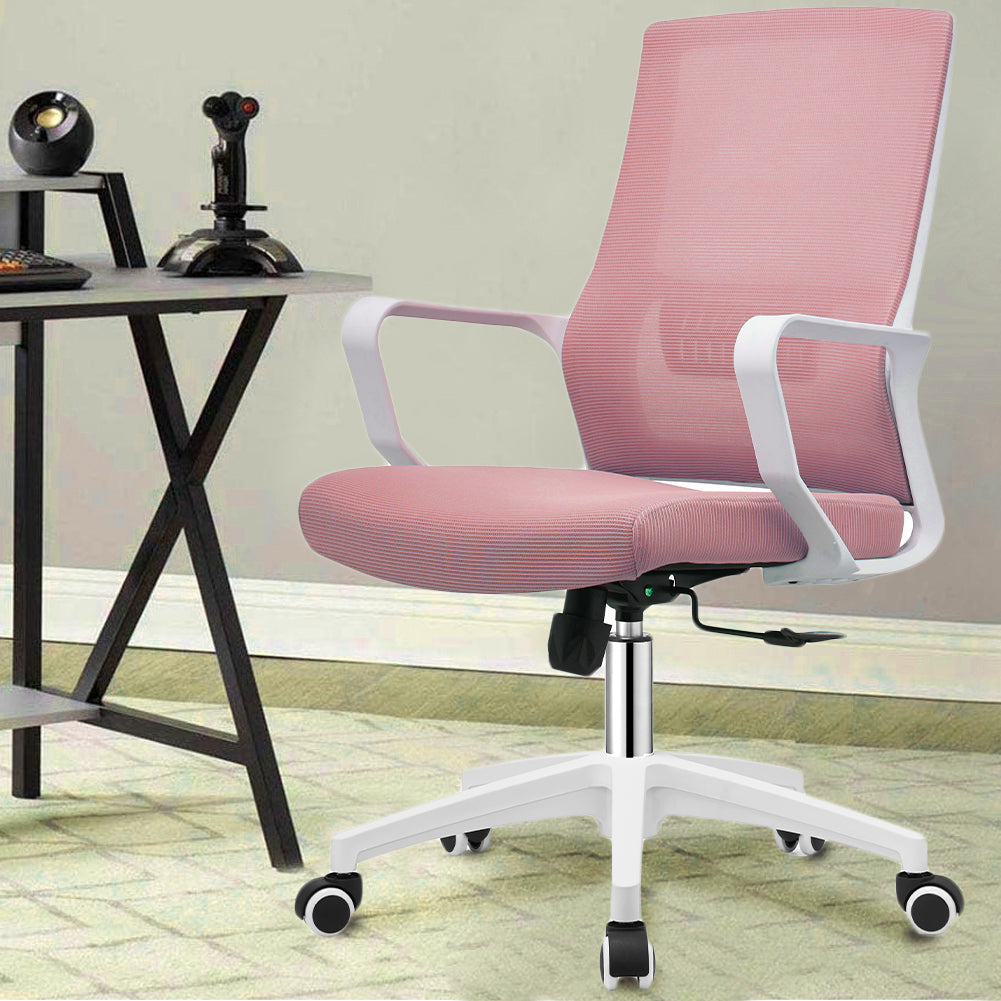 Sedia Ufficio Rosa con Struttura Bianca Poltrona da Scrivania Studio Cameretta