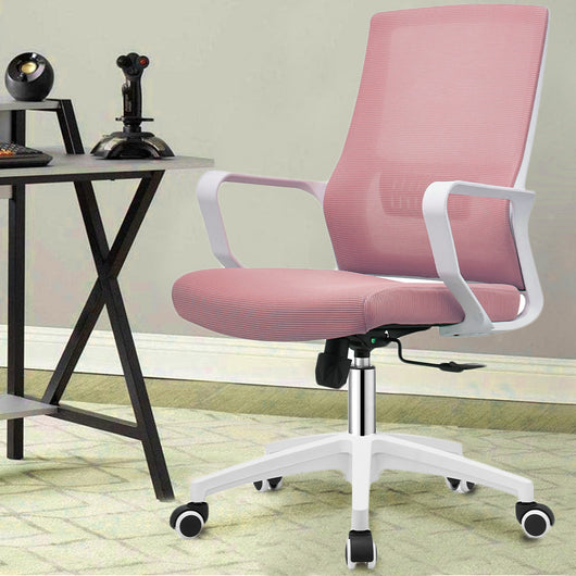 Sedia Ufficio Rosa con Struttura Bianca Poltrona da Scrivania Studio Cameretta