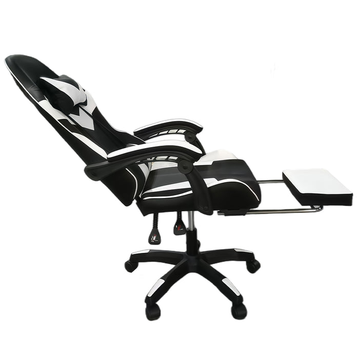 Sedia Gaming da Scrivania con Poggiapiedi e Cuscino Lombare e Cervicale Bianco