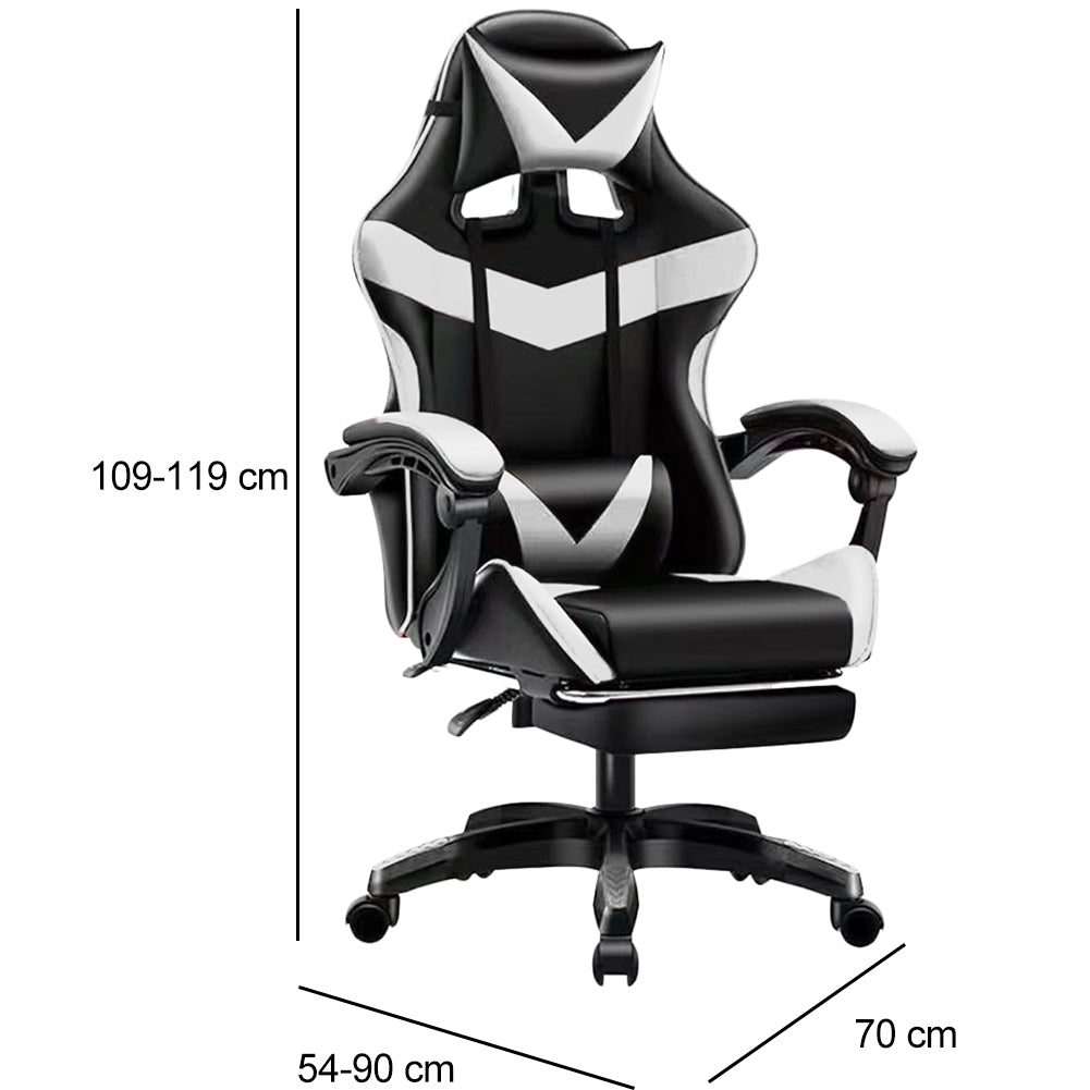 Sedia Gaming da Scrivania con Poggiapiedi e Cuscino Lombare e Cervicale Bianco