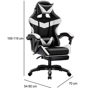 Sedia Gaming da Scrivania con Poggiapiedi e Cuscino Lombare e Cervicale Bianco