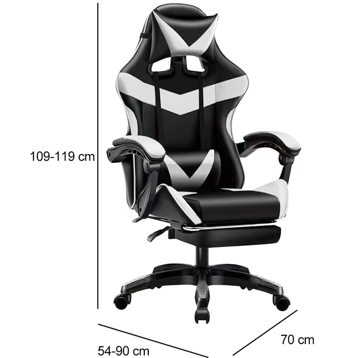 Sedia Gaming da Scrivania con Poggiapiedi e Cuscino Lombare e Cervicale Bianco