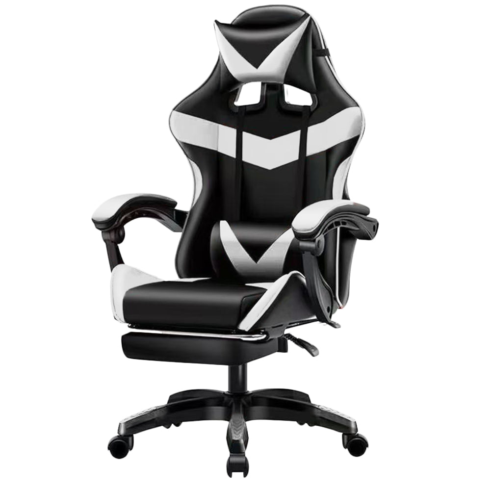 Sedia Gaming da Scrivania con Poggiapiedi e Cuscino Lombare e Cervicale Bianco