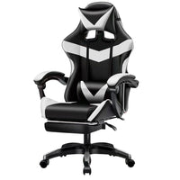 Sedia Gaming da Scrivania con Poggiapiedi e Cuscino Lombare e Cervicale Bianco