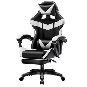 Sedia Gaming da Scrivania con Poggiapiedi e Cuscino Lombare e Cervicale Bianco