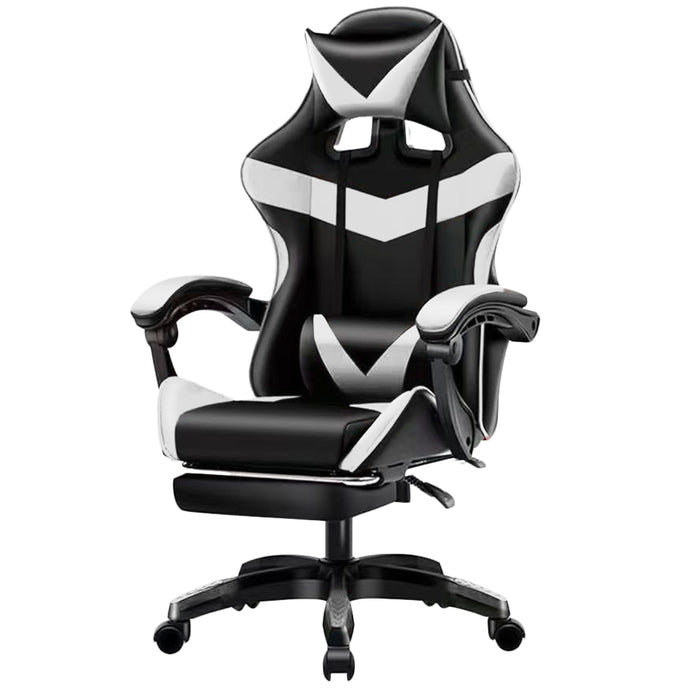 Sedia Gaming da Scrivania con Poggiapiedi e Cuscino Lombare e Cervicale Bianco