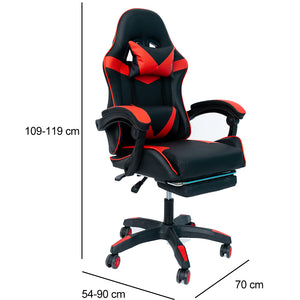 Sedia Gaming da Scrivania con Poggiapiedi e Cuscino Lombare e Cervicale Rosso