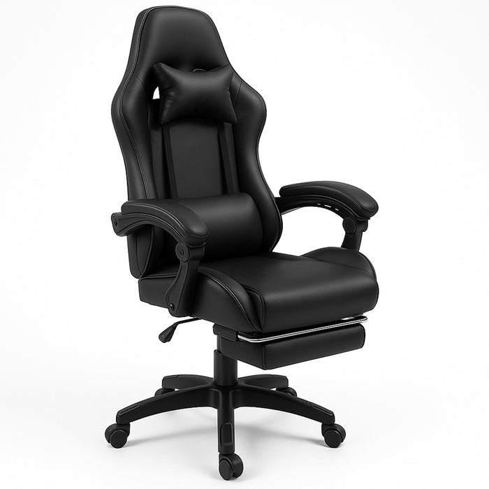 Sedia Gaming da Scrivania con Poggiapiedi e Cuscino Lombare e Cervicale Nero