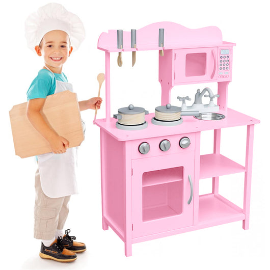 Cucina in legno Giocattolo Bambini con Pentole e Accessori Gioco Rosa 60x30x90cm
