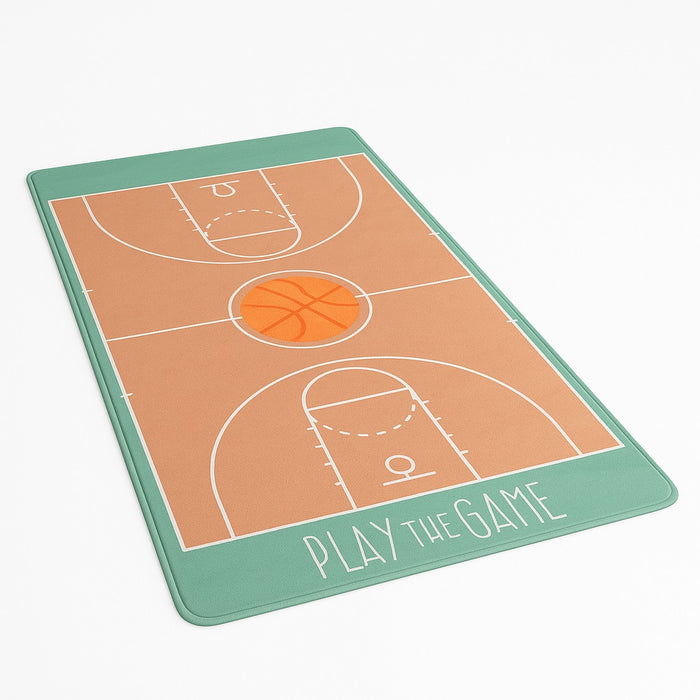 Tappeto Cameretta Bambino 80x140 Verde Morbido Campo da Basket in Polyestere e Spugna