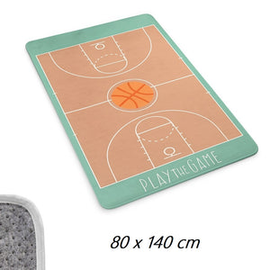 Tappeto Cameretta Bambino 80x140 Verde Morbido Campo da Basket in Polyestere e Spugna