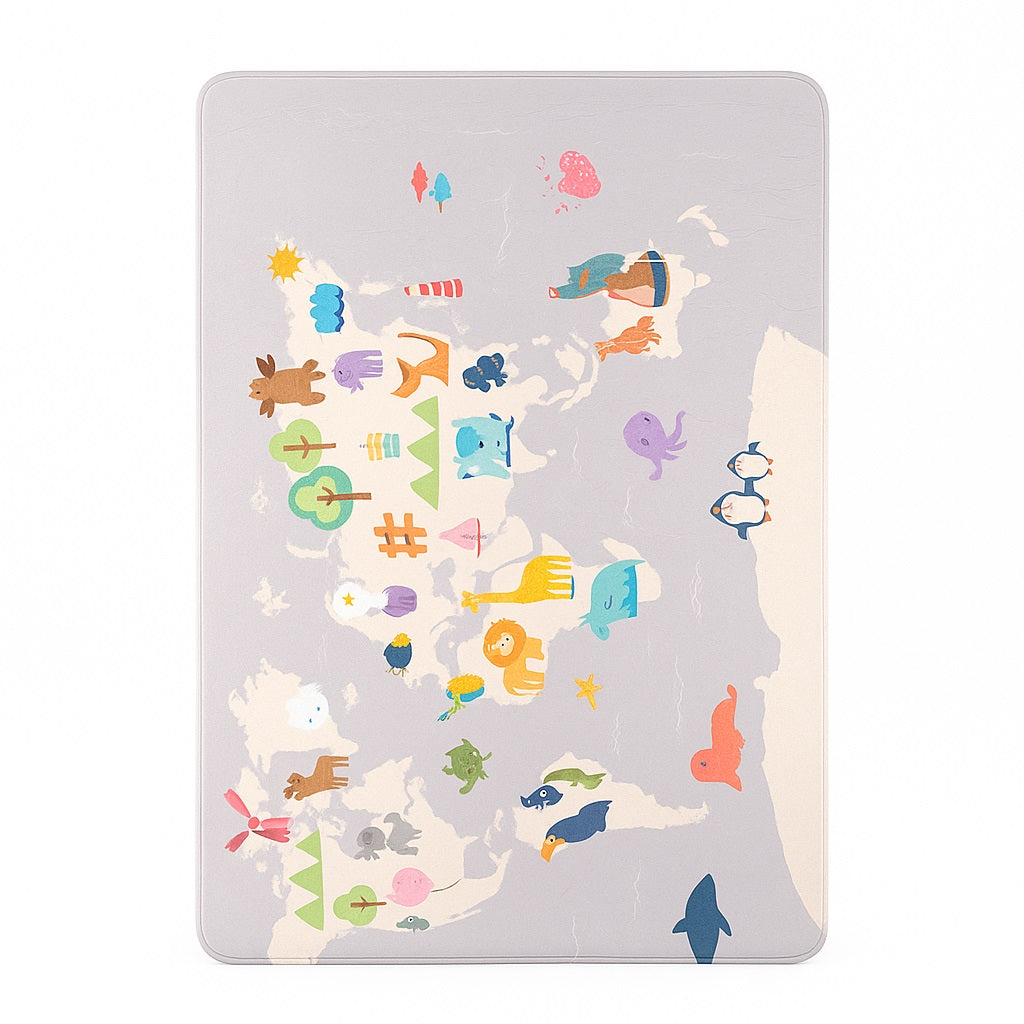 Tappeto Cameretta Bambini 80x140 Grigio Morbido Mondo Animali in Polyestere e Spugna