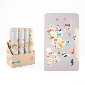 Tappeto Cameretta Bambini 80x140 Grigio Morbido Mondo Animali in Polyestere e Spugna