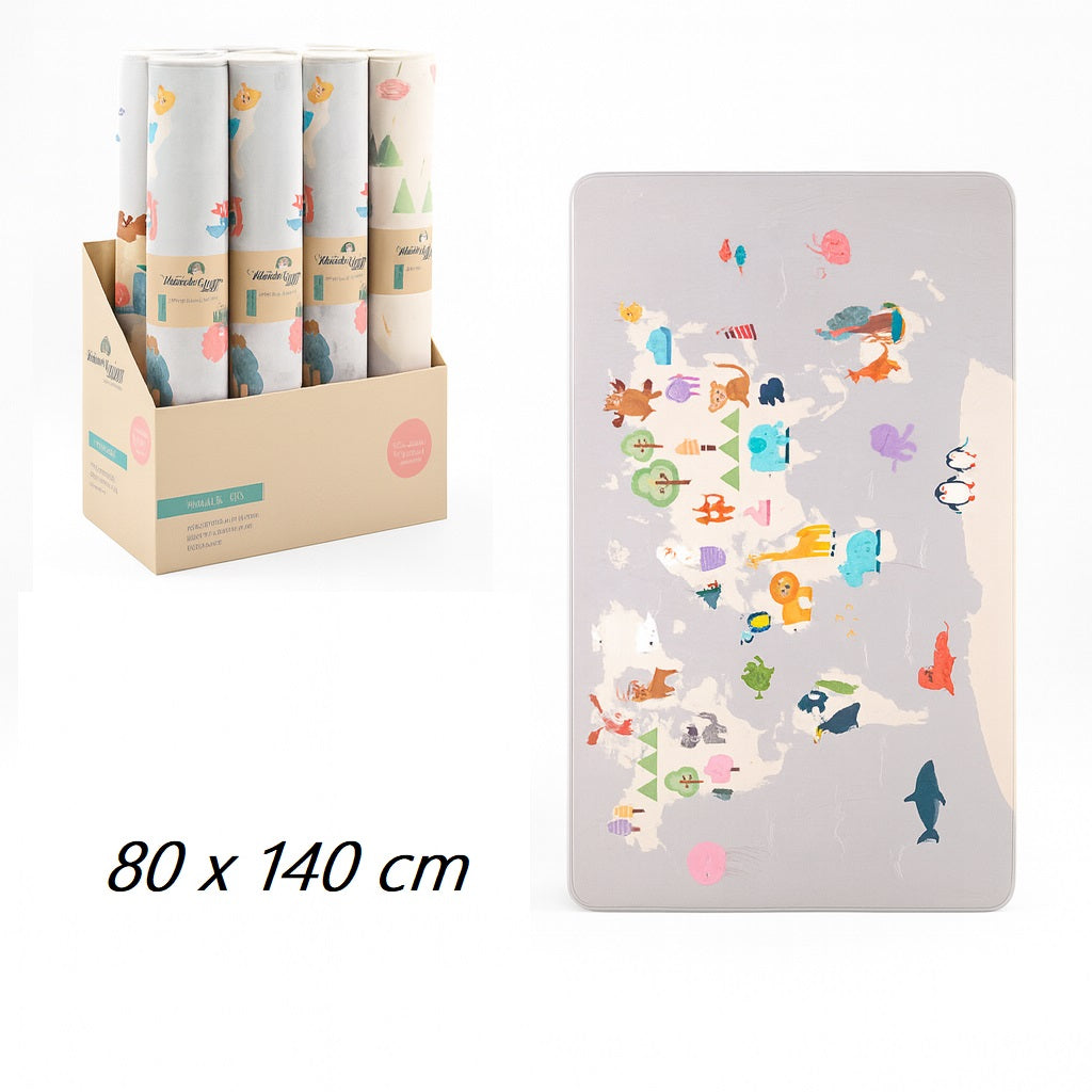 Tappeto Cameretta Bambini 80x140 Grigio Morbido Mondo Animali in Polyestere e Spugna