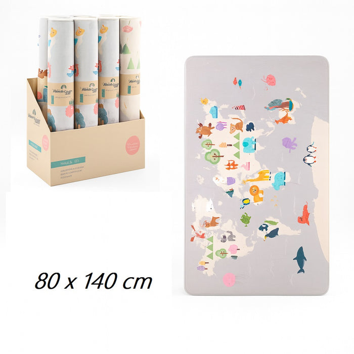 Tappeto Cameretta Bambini 80x140 Grigio Morbido Mondo Animali in Polyestere e Spugna