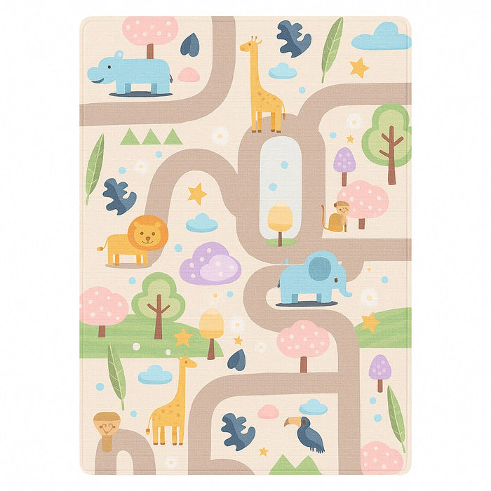 Tappeto Cameretta Bambini 80x140 Beige Morbido Mondo Animali in Polyestere e Spugna