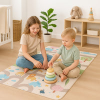 Tappeto Cameretta Bambini 80x140 Beige Morbido Mondo Animali in Polyestere e Spugna