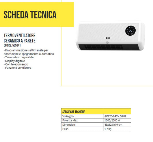 Termoconvettore Ceramico da Muro 1000/2000W