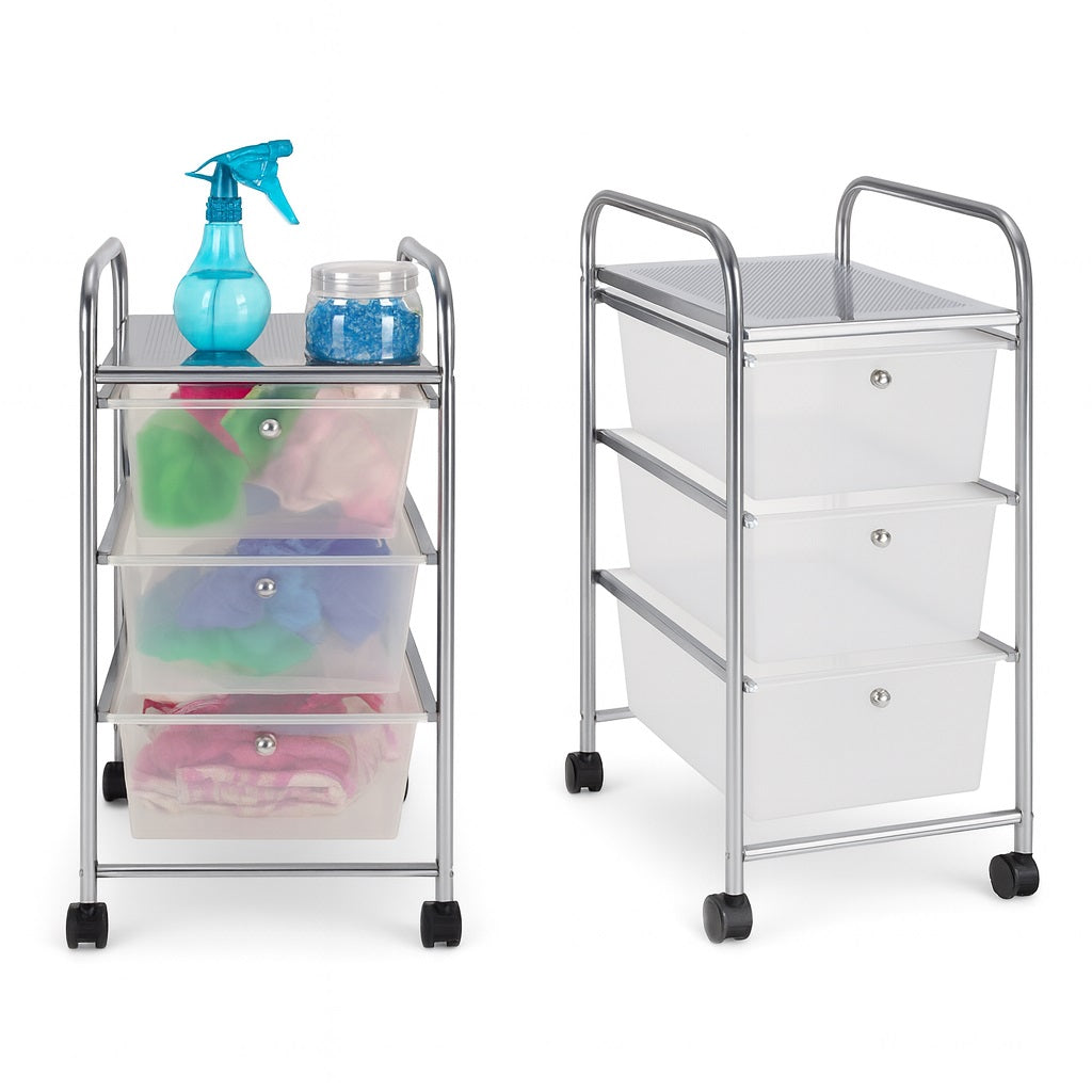 Carrello Cassettiera Multiuso 3 Cassetti Bianco 4Ruote Casa Ufficio Estetica Tattoo