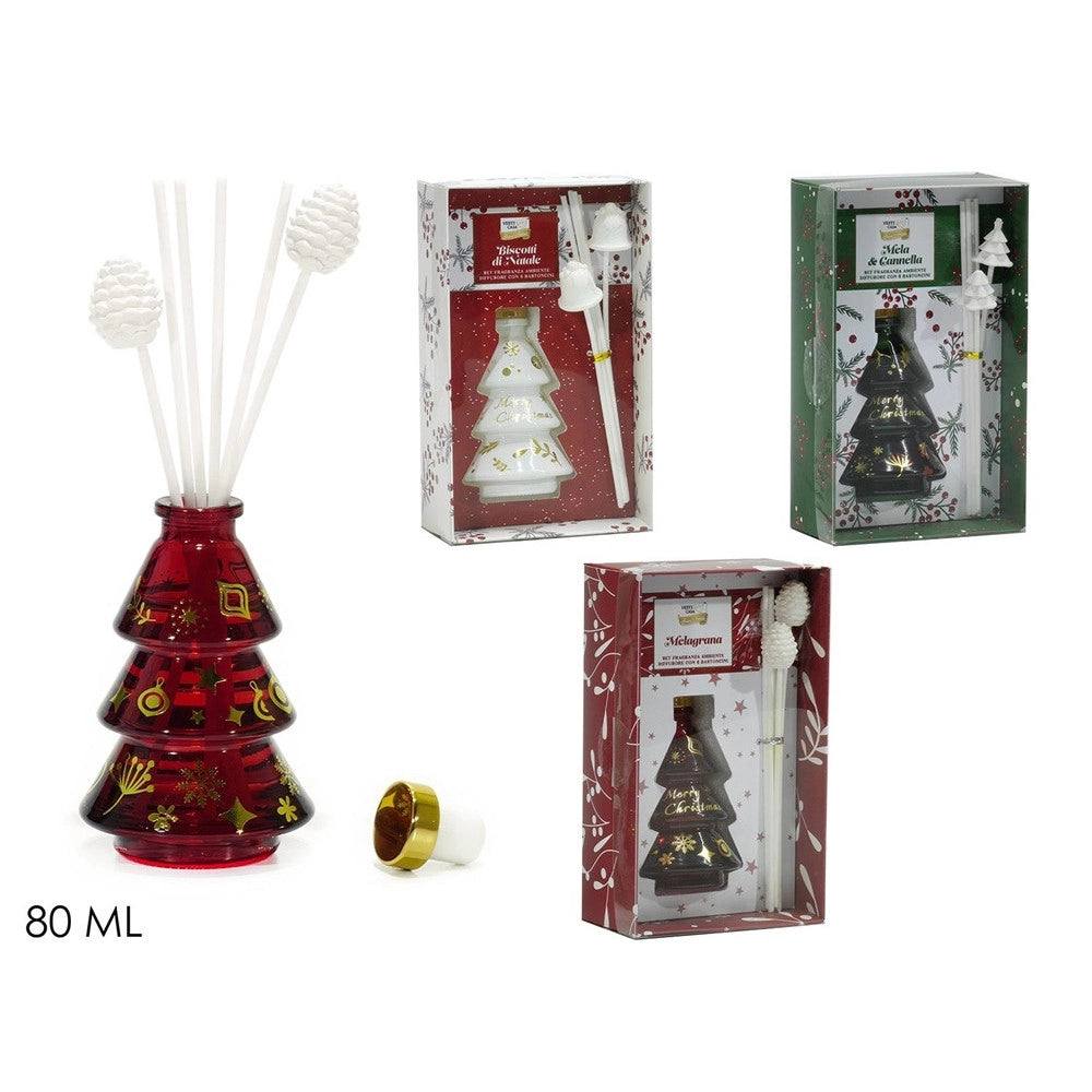 Trade Shop - Set Diffusore Di Fragranza Per Ambiente Forma Albero Natalizio Da 80ml Con 6 Bastoncini -