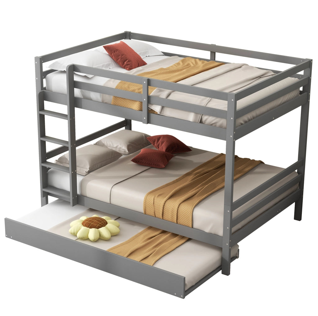 Letto a castello 140x200 cm con letto estraibile; in legno di pino e MDF; grigio